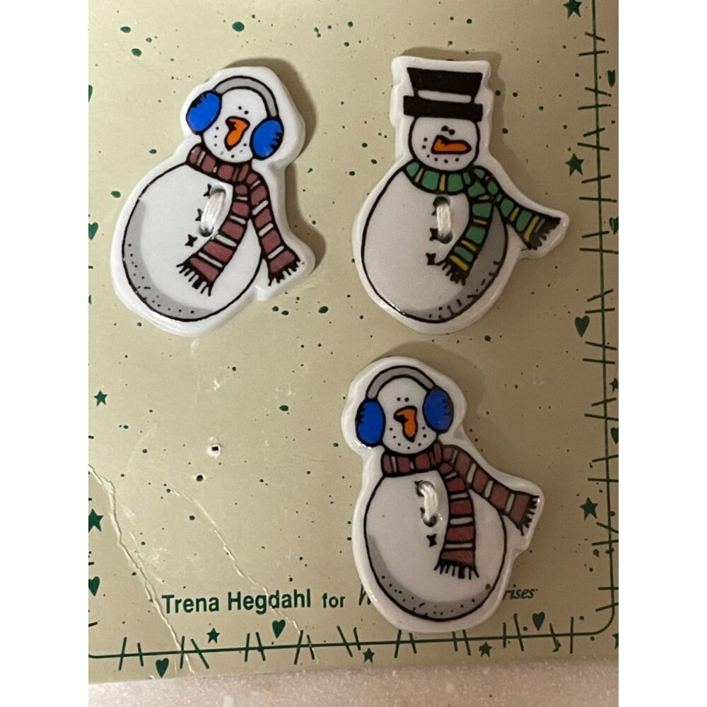 Vintage 1997 Trena’s Trinkets Snowman Buttons Set of 3 NEW Old Stock - Picture 3 of 8